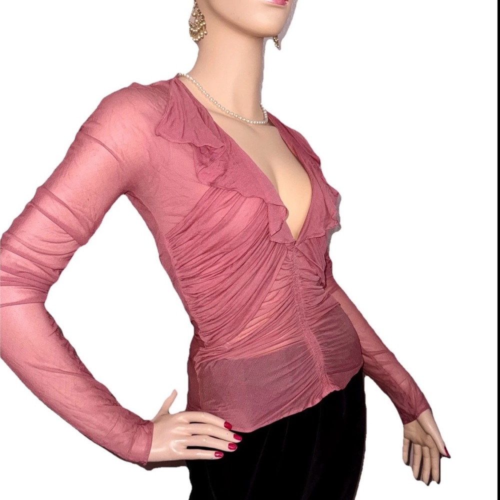 $895 Gucci Pink Tom Ford era silk sheer ruffle long sleeve w tag 42 - Picture 2 of 13